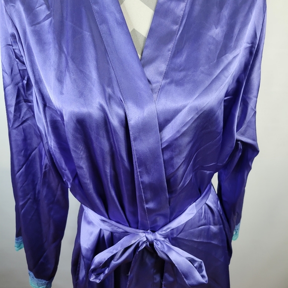 Thalia Sodi Womans lace Trimmed Wrap Robe Satin Tie Waist Size L/XL - Picture 2 of 12